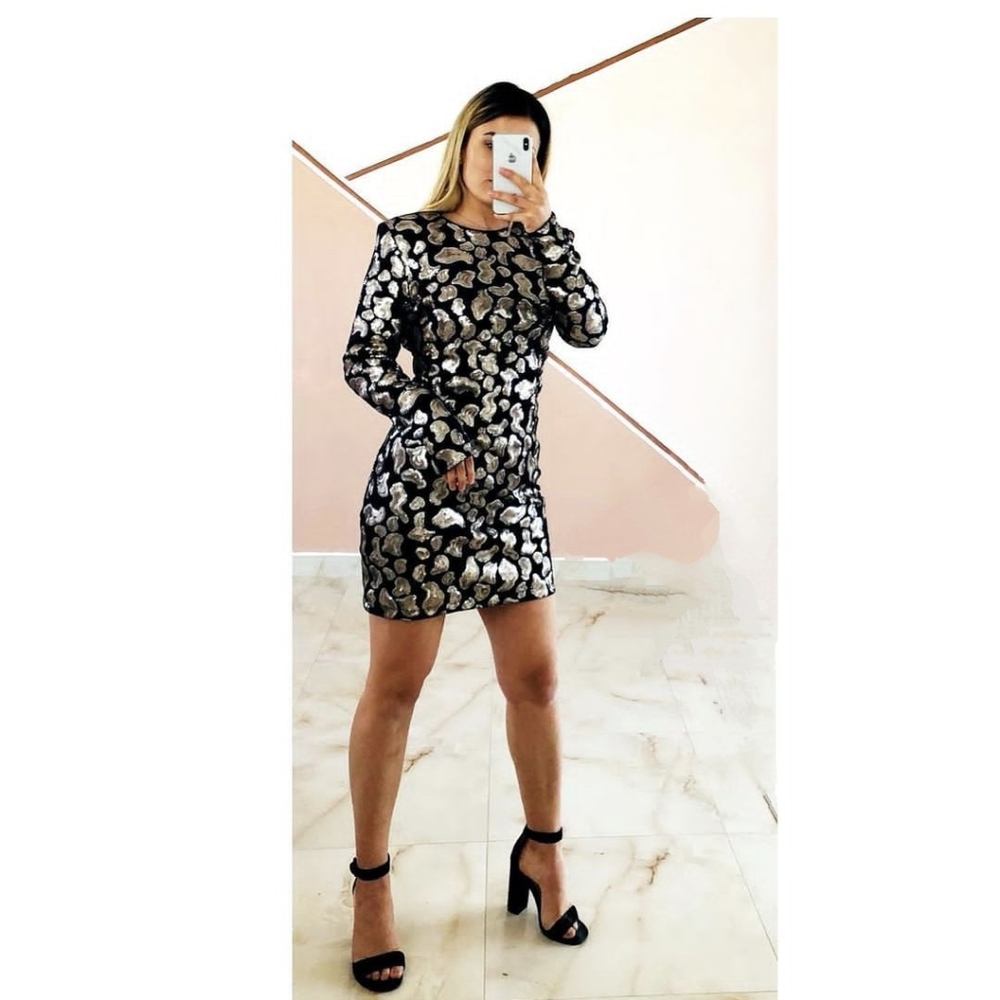 🩶HM Sequin Velour type Dress New with Tags sz M🖤